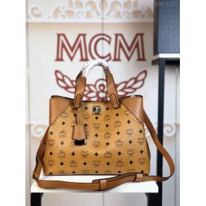 MCM女包 原單 6296 19新款托特包 經典印花接拼色 MCM女單肩包 MCM女手拎包 MCM斜挎女包  mdmc1293
