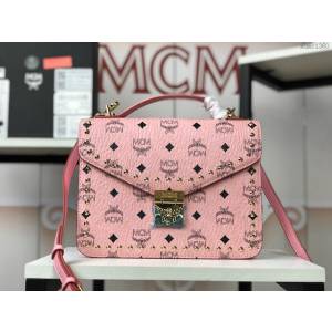 MCM女包 原單 6235 專櫃同步 Patricia打釘風琴包 翻蓋式搭配月桂鎖按扣 MCM單肩斜跨女包 MCM女手提包 手拎包  mdmc1360