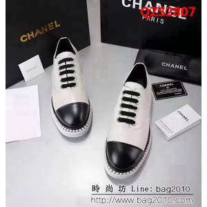 CHANEL香奈兒 全新獨特板鞋 超輕防水臺 休閒百搭學院風 牛皮女鞋 QZS2807
