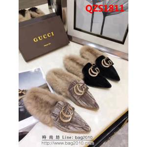 GUCCI古馳 新款 進口韓國絨 時尚 獺兔毛鞋拖 QZS1811
