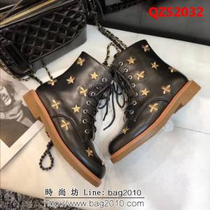 GUCCI古馳 2018經典款 黑色小牛皮刺繡蝴蝶 時尚潮流 中跟靴子 QZS2032