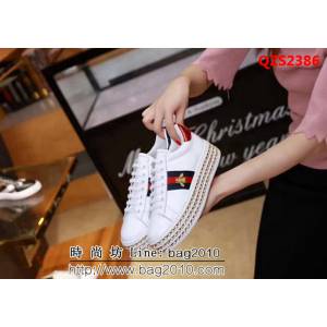 GUCCI古馳 新一季爆單款 厚底松糕小白鞋 小蜜蜂水鑽 QZS2386