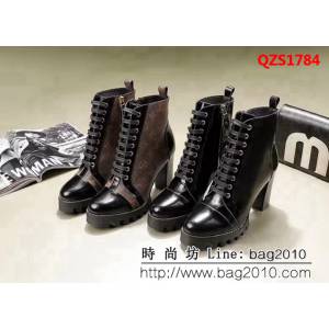 路易威登LV 2018最新款 開邊珠/老花料 高跟短靴 QZS1784