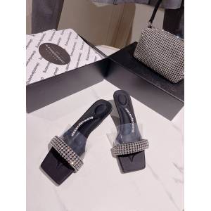 Alexander wang大王專櫃新款楊冪同款真絲面高跟涼鞋拖鞋細跟鞋 dx3076
