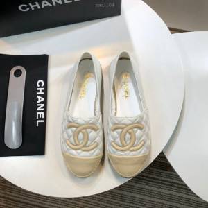 Chanel女鞋 香奈兒頂級版本漁夫鞋 白皮杏皮標  naq1104