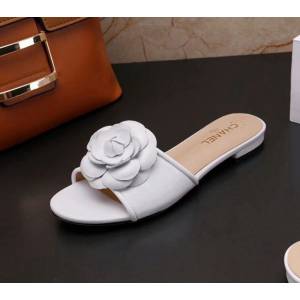 Chanel女鞋 香奈兒2020新款 山茶花平底拖鞋 白花白色  naq1113