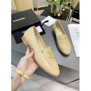 Chanel女鞋 香奈兒高版本2020早春新款單鞋 Chanel羊皮平跟女皮鞋  naq1164