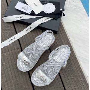 Chanel女鞋 香奈兒2020夏日新款草繩魔術貼涼鞋 Chanel女款休閒涼鞋  naq1252