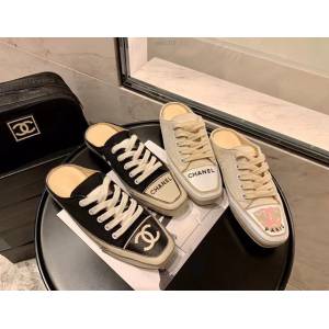 Chanel女鞋 香奈兒中古超軟半拖帆布鞋 超級百搭休閒鞋  naq1319