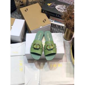 DIOR女鞋 迪奧2021專櫃新款CD字母金屬logo平底鏤空涼鞋 Dior圓頭粗跟果凍色拖鞋  naq1407