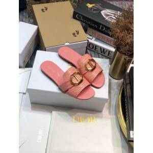 DIOR女鞋 迪奧2021專櫃新款CD字母金屬logo平底鏤空涼鞋 Dior圓頭粗跟果凍色拖鞋  naq1411
