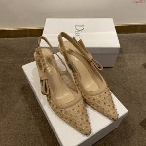DIOR女鞋 迪奧2021專櫃新款J’ADIOR尖頭涼鞋 Dior網紗燙鑽路跟涼鞋  naq1523