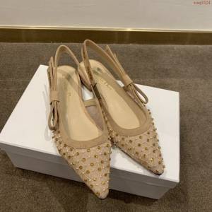 DIOR女鞋 迪奧2021專櫃新款J’ADIOR尖頭涼鞋 Dior網紗燙鑽路跟涼鞋  naq1524