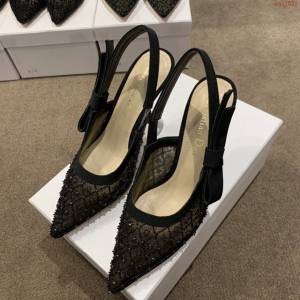 DIOR女鞋 迪奧2021專櫃新款J’ADIOR尖頭涼鞋 Dior網紗燙鑽路跟涼鞋  naq1531