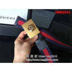 古馳CUCCI 休閒款式 原單織布自動帶 頭層接皮 純銅板扣男士皮帶 GHG1031