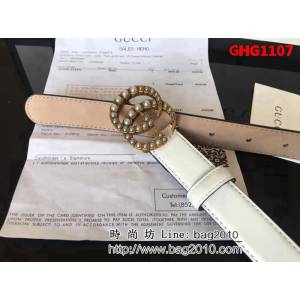 古馳CUCCI 爆款 頂級雙面頭層小牛皮 純銅珍珠扣高端女士皮帶 GHG1107
