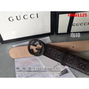 古馳CUCCI 雙面頭層 頂級壓花小牛皮面 純銅噴漆扣男士皮帶 GHG1125