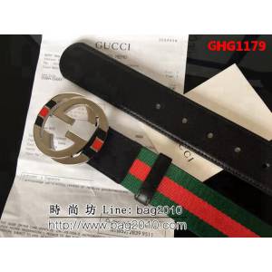 古馳CUCCI 紅綠織布頭層牛皮接頭尾 配純銅扣 百搭休閒款男士皮帶 GHG1179