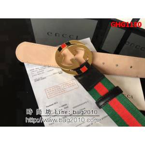 古馳CUCCI 紅綠織布頭層牛皮接頭尾 配純銅扣 百搭休閒款男士皮帶 GHG1180