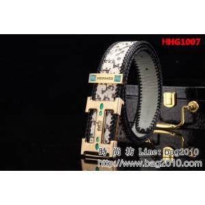 愛馬仕HERMES 2017秋冬新款 手工編織蛇皮 純手工高端男士皮帶 HHG1007