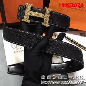 愛馬仕HERMES 純手工荔枝紋 奢華立體紋鑲鑽 高端男士皮帶 HHG1074