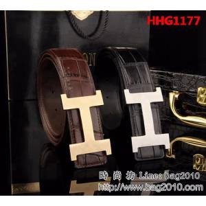 愛馬仕HERMES 進口鱷魚腹皮 鋼材質五金件高端男士皮帶 HHG1177