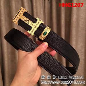 愛馬仕HERMES 太平洋深海鯊魚皮 鑲鑽貓眼石 高端男士皮帶 HHG1207