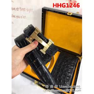 愛馬仕HERMES 真鱷魚骨皮 不拼接皮帶 不拼接骨皮手包搭配高端男士皮帶 HHG1246