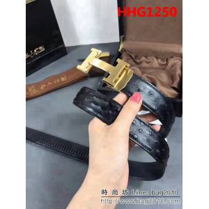 愛馬仕HERMES 進口鴕鳥皮 無拼接、全羽毛釘 高端男士皮帶 HHG1250