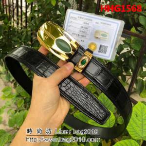 愛馬仕HERMES 印度東陵玉系列 純手工無拼接美洲鱷魚肚皮 高端男士皮帶 HHG1568