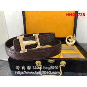 愛馬仕HERMES 原始森林蟒蛇皮紋 底皮頭層小牛皮高端男士皮帶 HHG1728