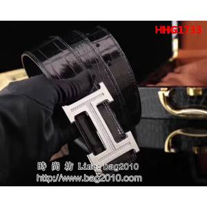 愛馬仕HERMES 私人訂制 鱷魚進口肚皮整條無接 高端男士皮帶 HHG1733