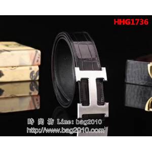 愛馬仕HERMES 私人訂制 鱷魚進口肚皮整條無接 高端男士皮帶 HHG1736