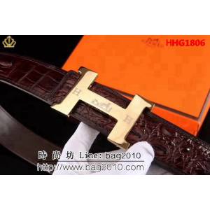 愛馬仕HERMES 鴕鳥寸5系列 進口開背鱷魚皮 取背骨 純手工 高端男士皮帶 HHG1806