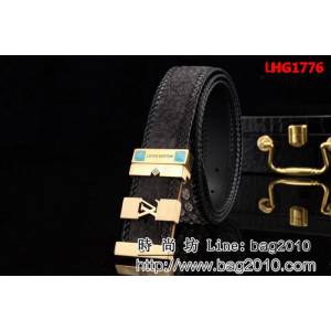 路易威登LV 手工編織蛇皮 2017秋冬新款 正品開版高端男士皮帶 LHG1776