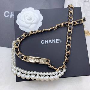 Chanel女士皮帶 香奈兒鏈條字母黑皮腰鏈鏈條拼接搭施華洛水晶腰帶  jjp2140