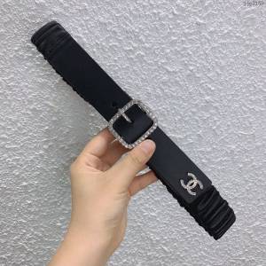 Chanel女士皮帶 香奈兒彈羊絨皮和羊皮搭鑽扣腰帶 香奈兒彈力腰帶  jjp2159