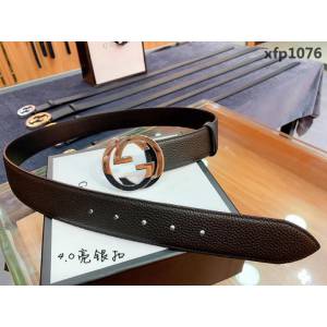 GUCCI古馳 官網爆款 正品規格 原單品質 togo荔枝紋牛皮 雙G亮面銀色扣 男士皮帶  xfp1076