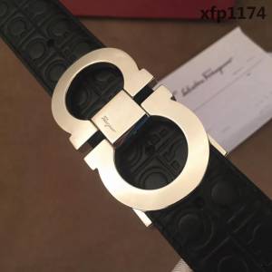 Ferragamo菲拉格慕 雙面牛皮紮雙排花紋 精鋼扣 復古風格 男士皮帶  xfp1174
