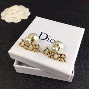 Dior飾品 迪奧經典熱銷款彩鑽字母大小珠925銀針耳環耳釘  zgd1488