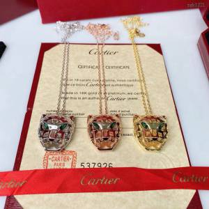 Cartier飾品 卡地亞豹頭鏤空光面項鏈 豹頭吊墜 Cartier毛衣鏈  zgk1221