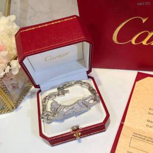 Cartier首飾 卡地亞925 精工滿鑽霸氣豹手鏈 Panthère de Cartier豹子手鏈  zgk1365