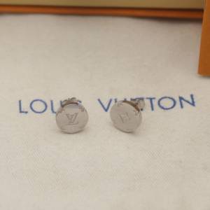 Louis Vuitton新款飾品 路易威登老花銀色耳環 LV圓形簡約耳釘  zglv1976