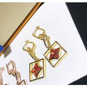 Louis Vuitton純銀飾品 路易威登紅瑪瑙四葉草耳吊耳環 LV雙環方形耳釘耳勾  zglv1986