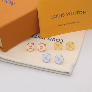 Louis Vuitton新款飾品 路易威登圓形字母耳釘 LV金色玫瑰金耳環  zglv2153