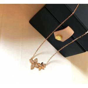Louis Vuitton純銀飾品 路易威登滿鑽雙花項鏈 LV簡約四葉草玫瑰金鎖骨鏈  zglv2192