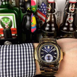 百達翡麗PATEK PHILPPE 鸚鵡螺系列 全自動機械機芯 精鋼雕花錶帶 男士腕表  wssb4277