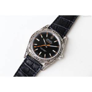 ROLEX勞力士 新品上市 N9最新力作 雕刻手工 純銀殼套 瑞士ETA2824自動上旋機芯 超強防水 鱷魚皮錶帶 高檔男士腕表  wssb4775