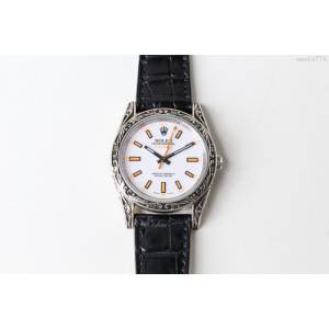 ROLEX勞力士 新品上市 N9最新力作 雕刻手工 純銀殼套 瑞士ETA2824自動上旋機芯 超強防水 鱷魚皮錶帶 高檔男士腕表  wssb4776