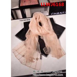 CHANEL香奈兒 2018秋冬專櫃刺繡真絲羊毛長圍巾 YSM1861 LLWJ6168